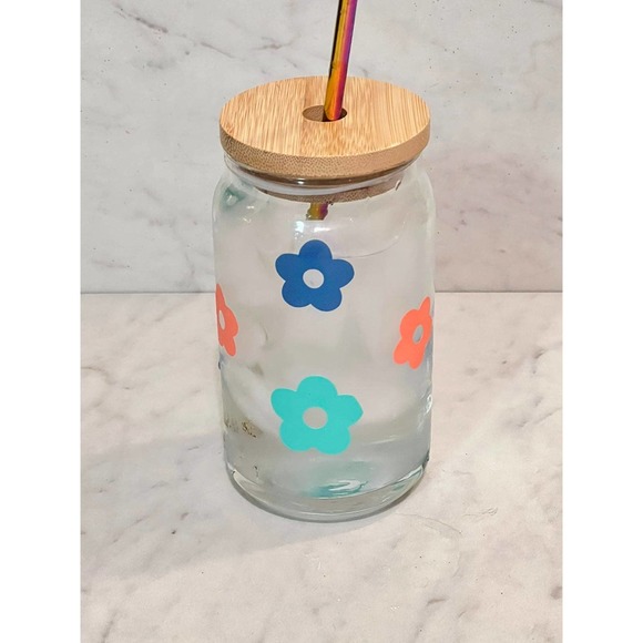 16 Oz Cold Color Changing Groovy Flower Glass Beer Can Cup - Picture 9 of 12